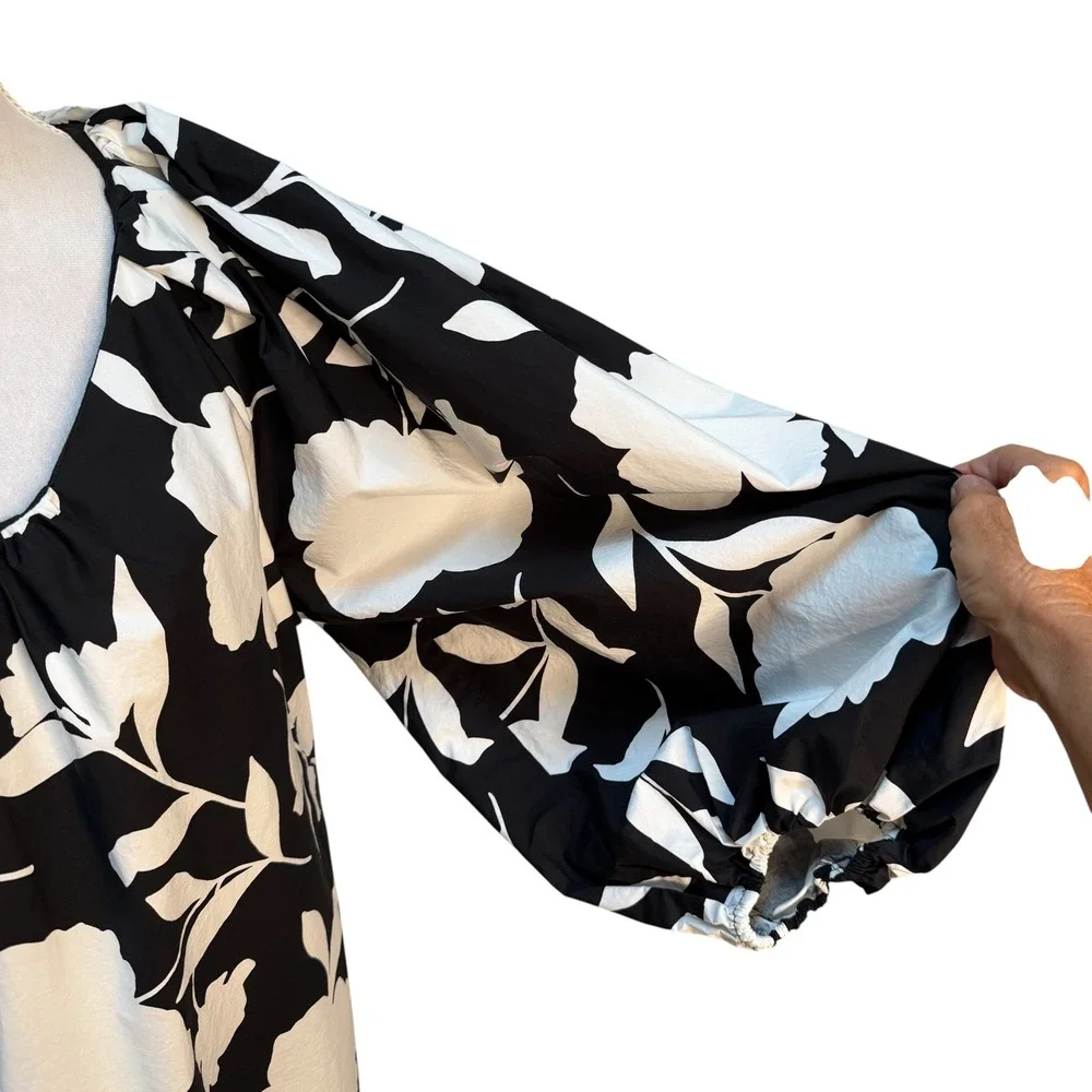 Kate Spade New York Target Black White Floral Balloon Sleeve Shift Dress Large‎